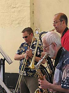 village band: sam smith - trombone : stan willis - alto sax : gary bayley - tenor sax :  (photo: frank eichler)
