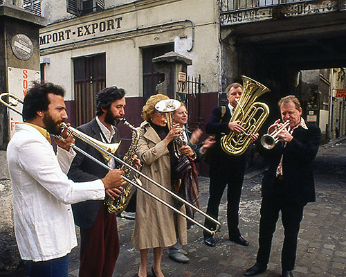 The Mike Westbrook Brass Band playing in Paris in 1984. Photograph: Goddard Arcive Portraits/Alamy